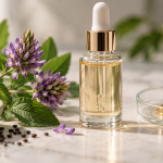 Bakuchiol and retinol skincare serum with botanical ingredients