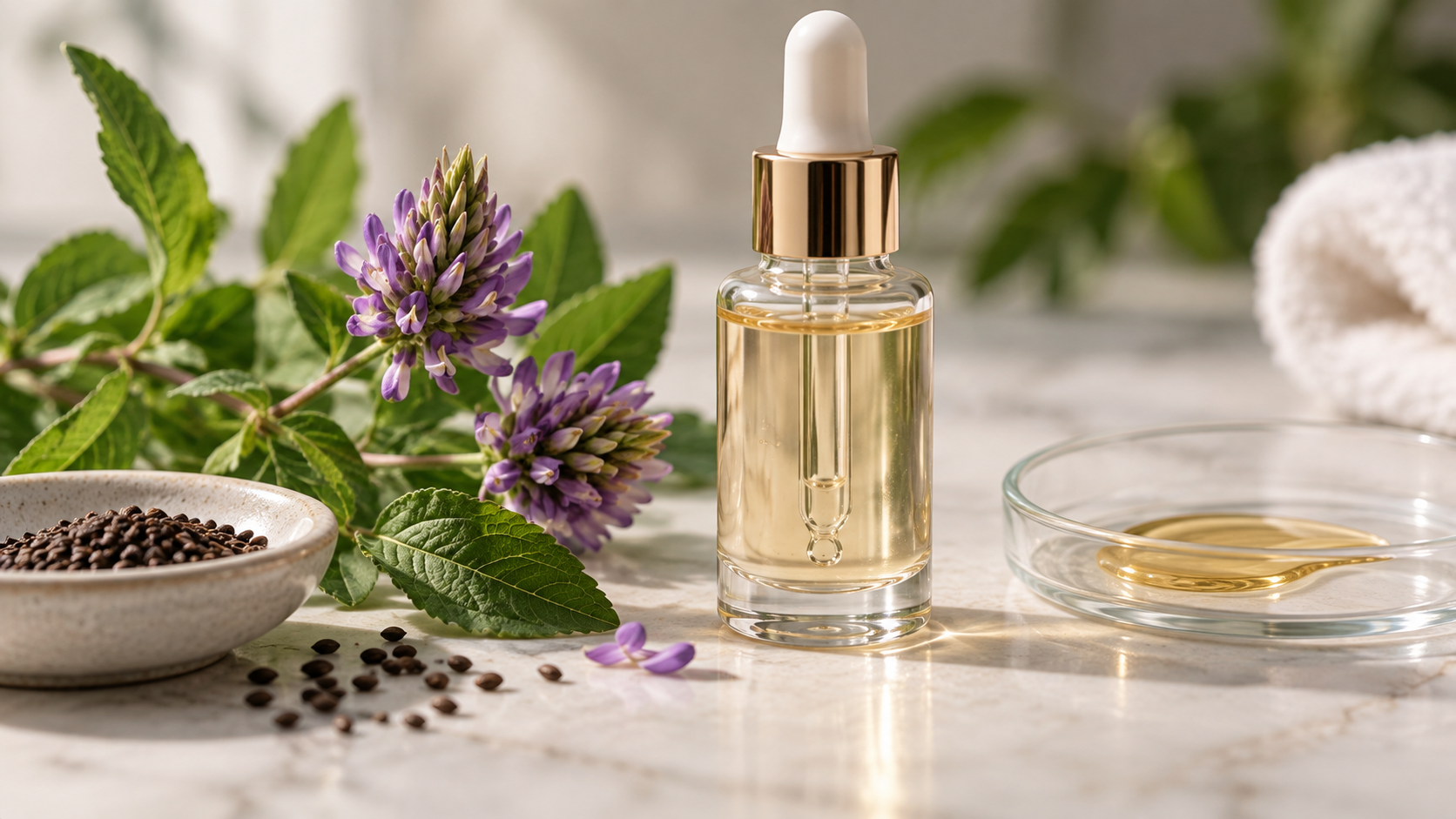 Bakuchiol and retinol skincare serum with botanical ingredients