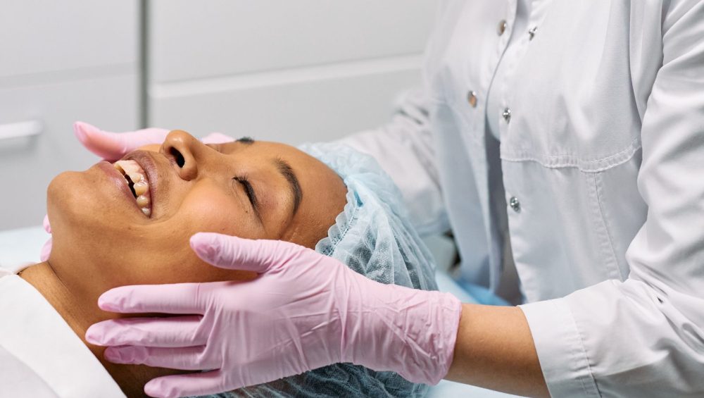 A client receiving a professional facial treatment