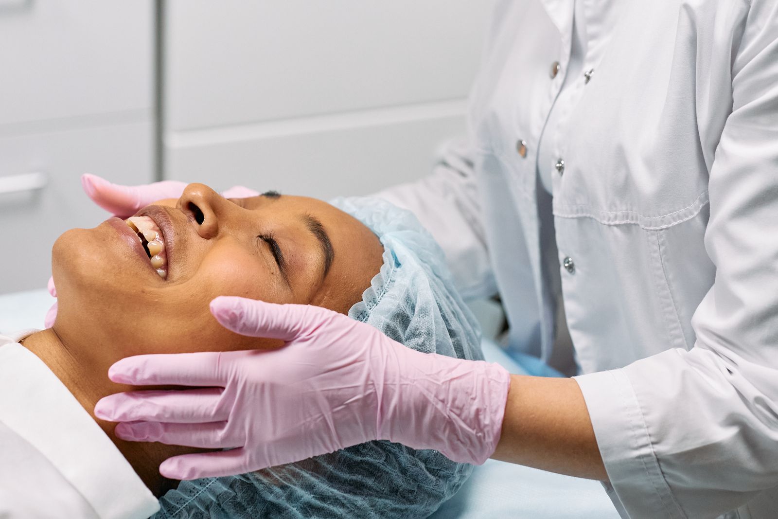 A client receiving a professional facial treatment