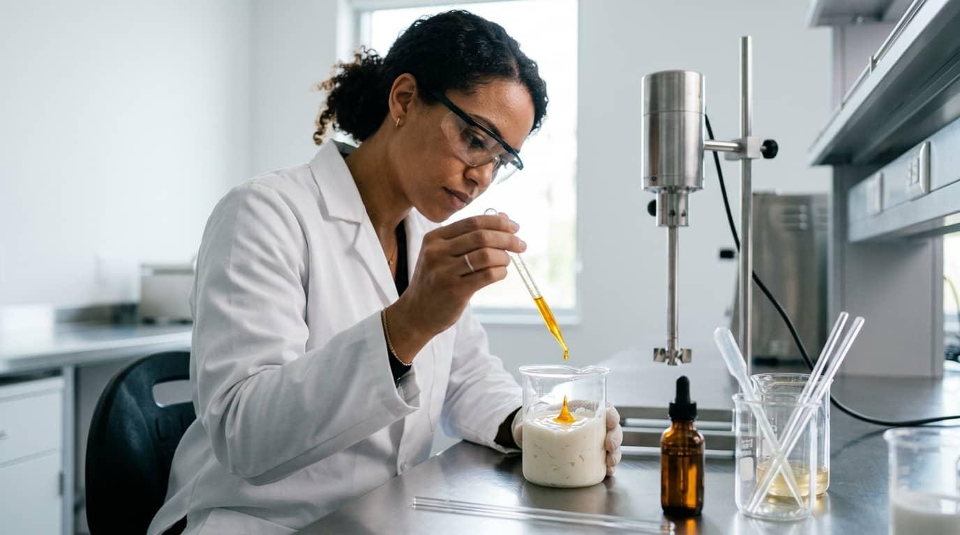 Skincare formulation being prepared in a laboratory