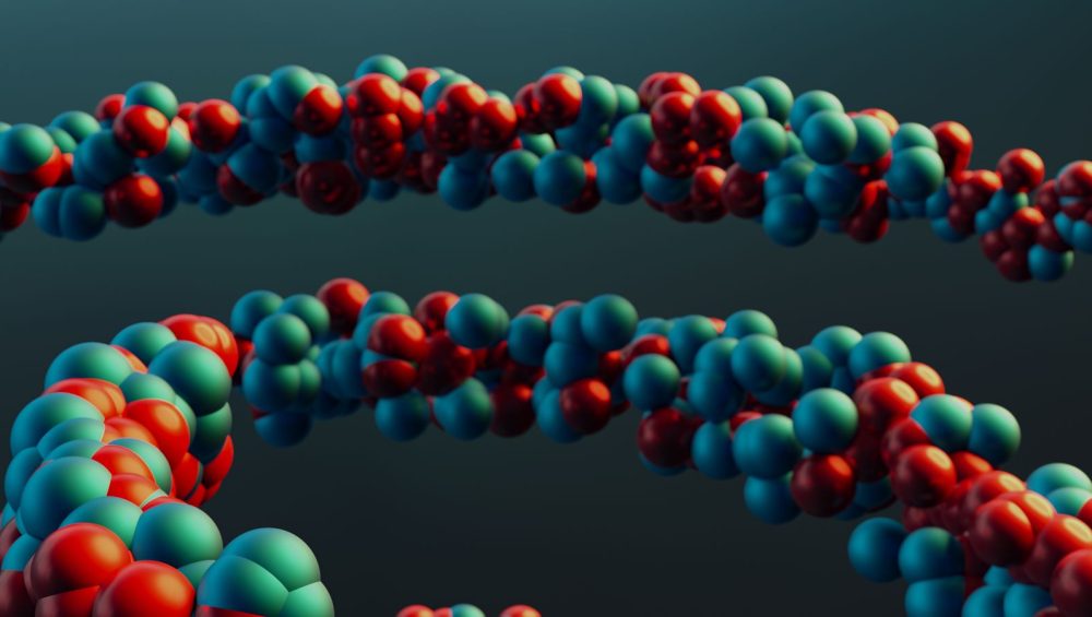 Colorful molecular model of a chain of linked atoms