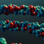 Colorful molecular model of a chain of linked atoms