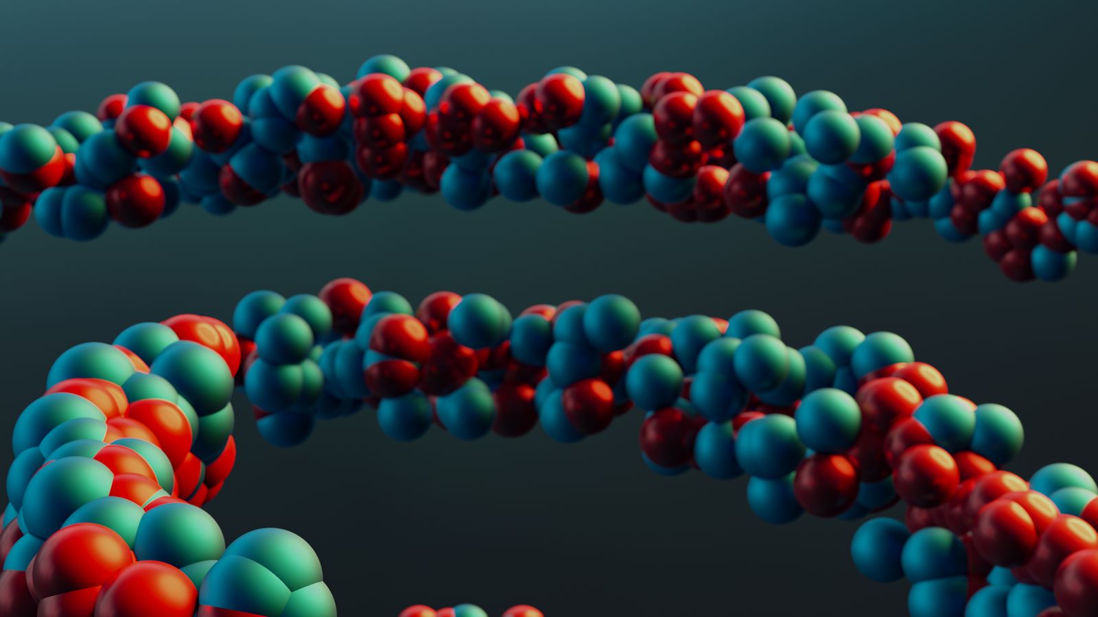 Colorful molecular model of a chain of linked atoms