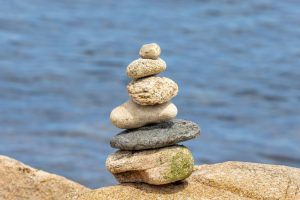 Balanced stack of stones by the sea